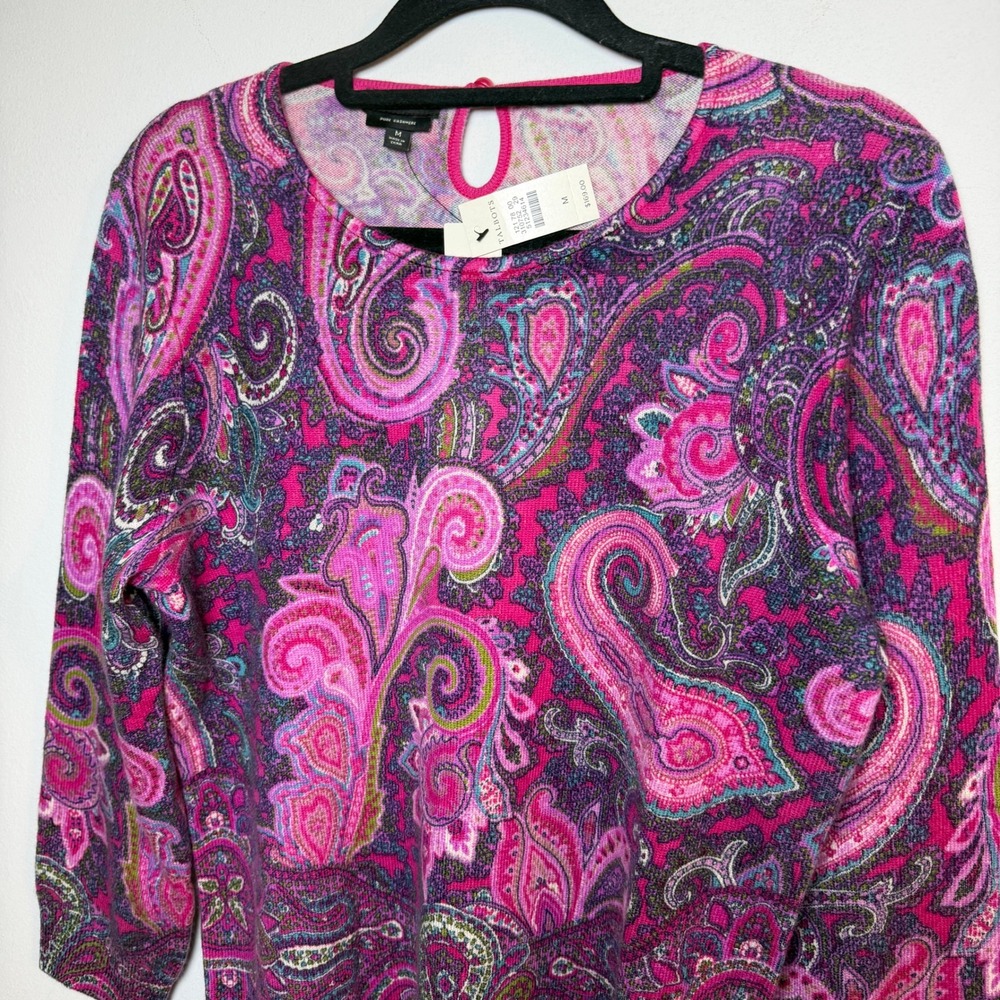 NWT Talbots Pure 100% Cashmere Sweater Medium Pink Paisley Preppy Classic Office - Picture 9 of 10